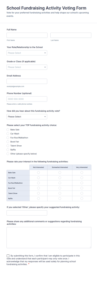 School Fundraising Activity Voting Form Template
