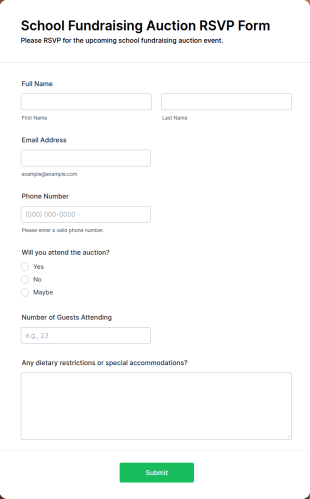 School Fundraising Auction RSVP Form Template