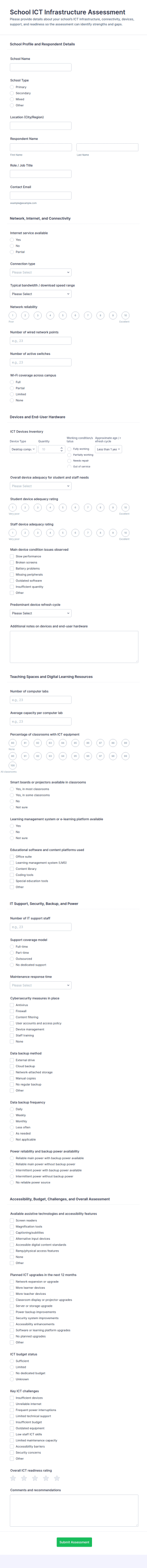 School ICT Infrastructure Assessment Form Template