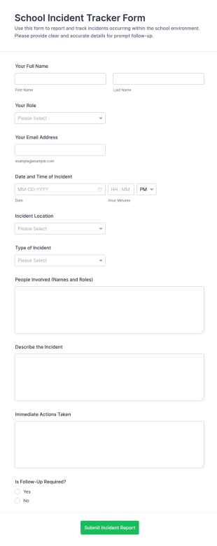 School Incident Tracker Form Template