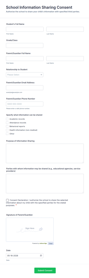 School Information Sharing Consent Form Template