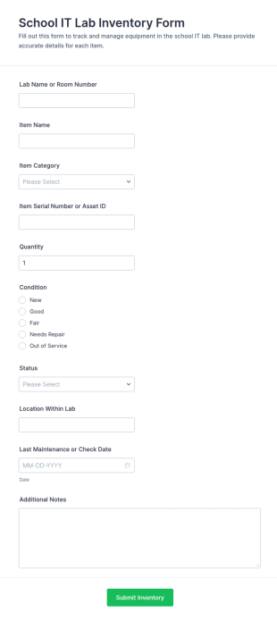 School IT Lab Inventory Form Template