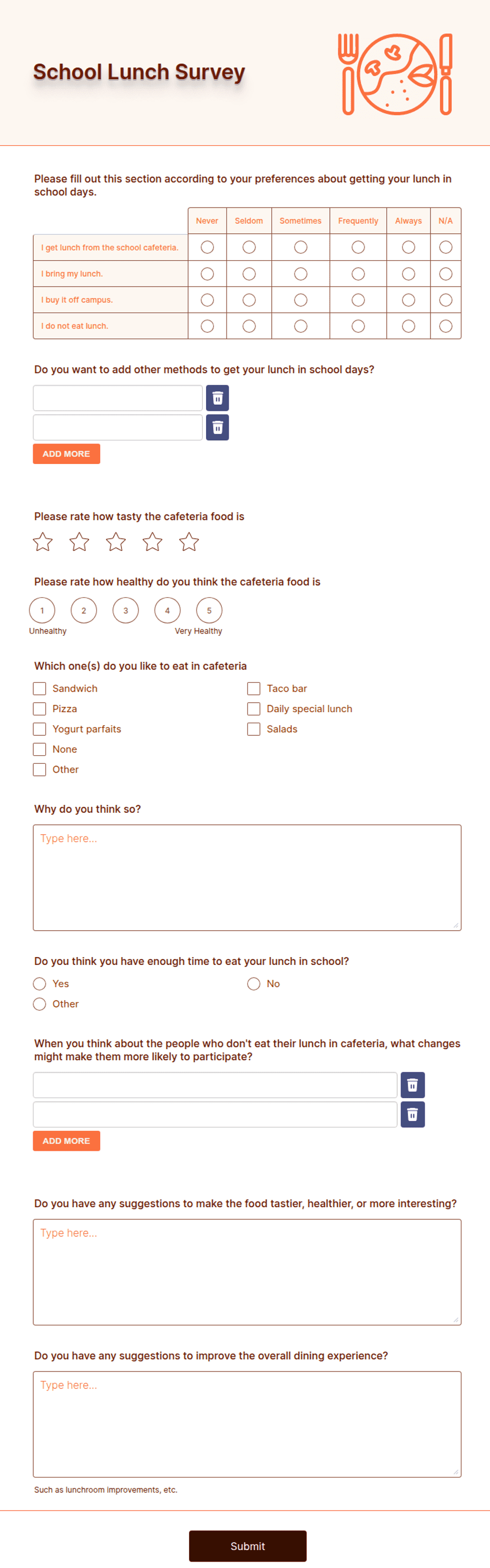 School Lunch Survey Form Template Jotform