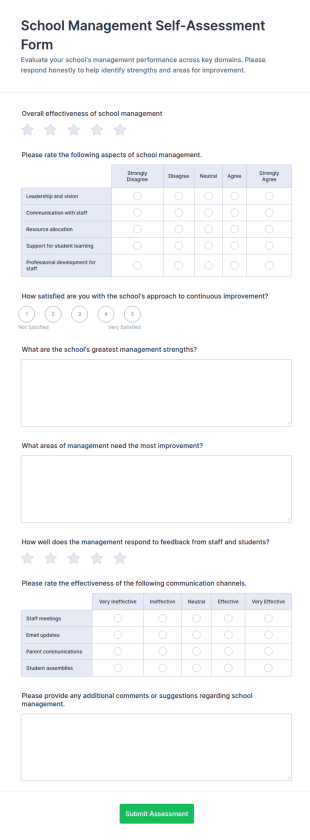School Management Self Assessment Form Template