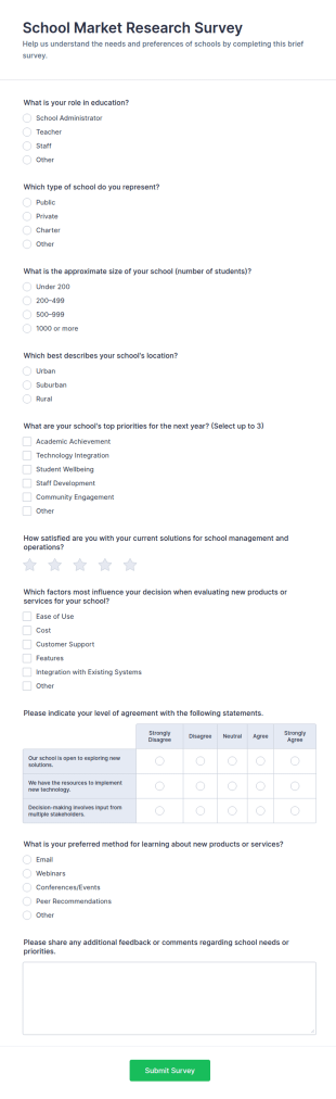 School Market Research Survey Form Template
