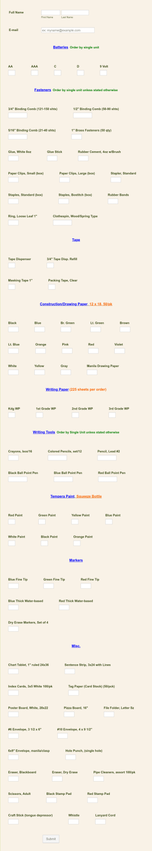 School Material Request Form Template