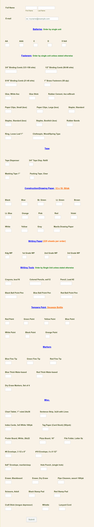 School Material Request Form Template
