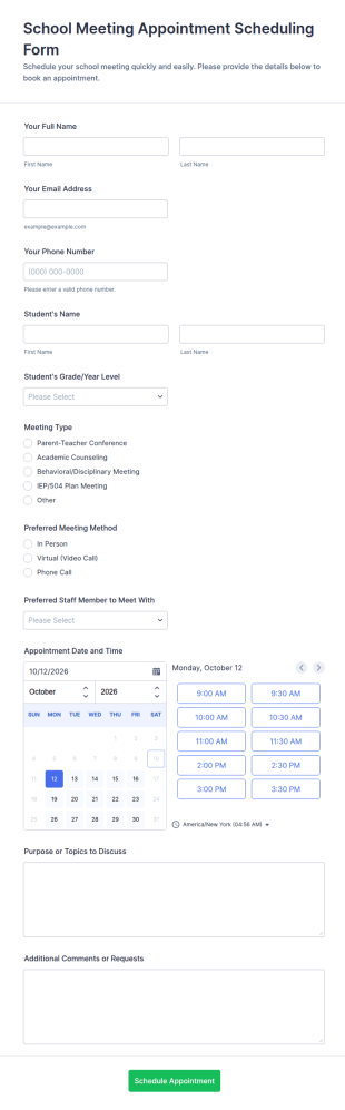 School Meeting Appointment Scheduling Form Template