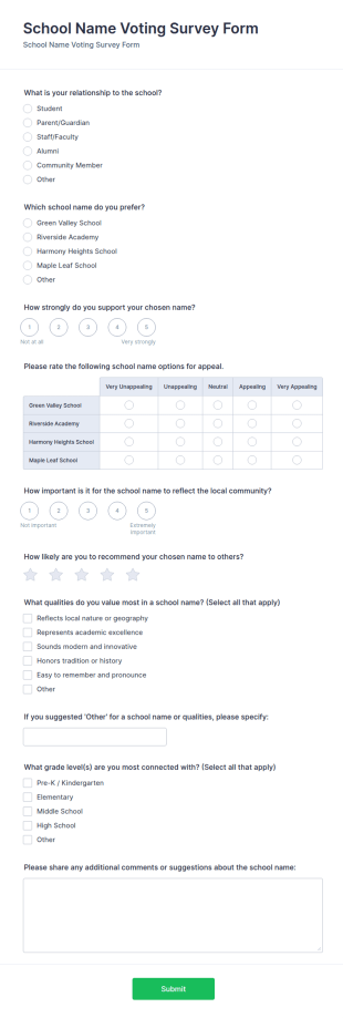 School Name Voting Survey Form Template
