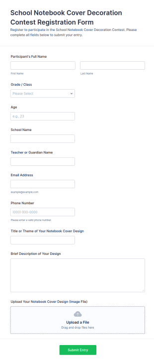 School Notebook Cover Decoration Contest Registration Form Template