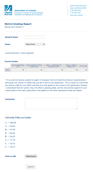 School Of Nursing Grading Report Form Template