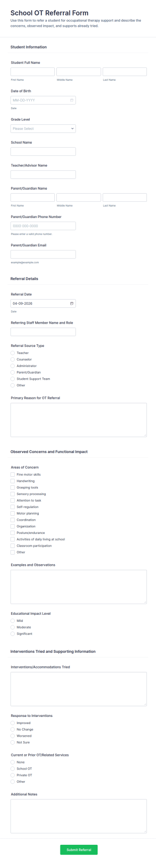 School OT Referral Form Template