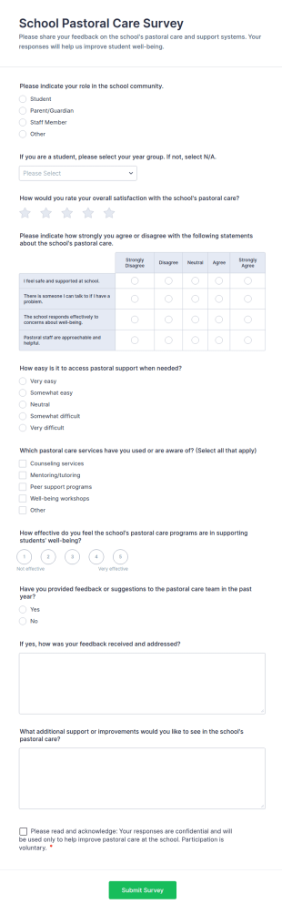 School Pastoral Care Survey Form Template