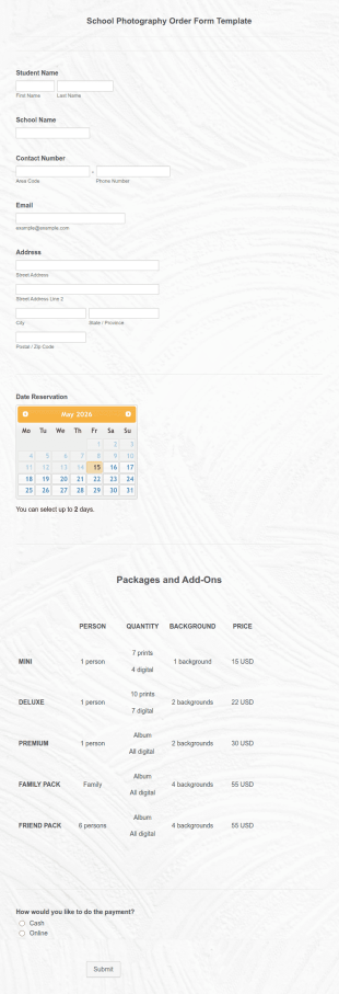 School Photography Order Form Template