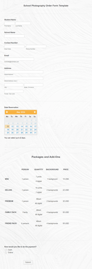 School Photography Order Form Template