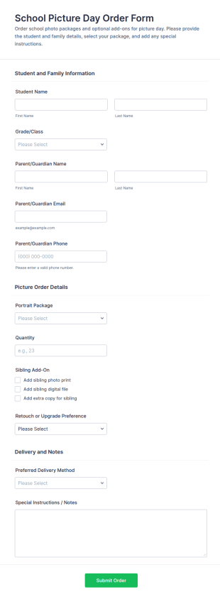 School Picture Day Order Form Template