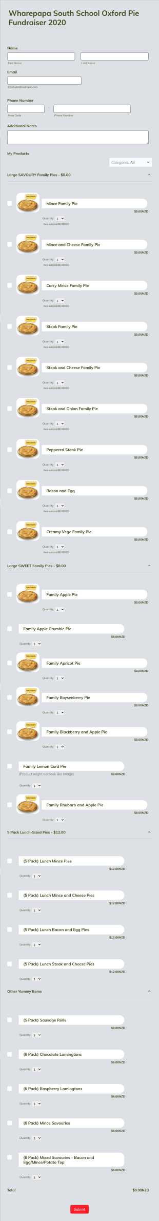 School Pie Fundraiser Order Form Template