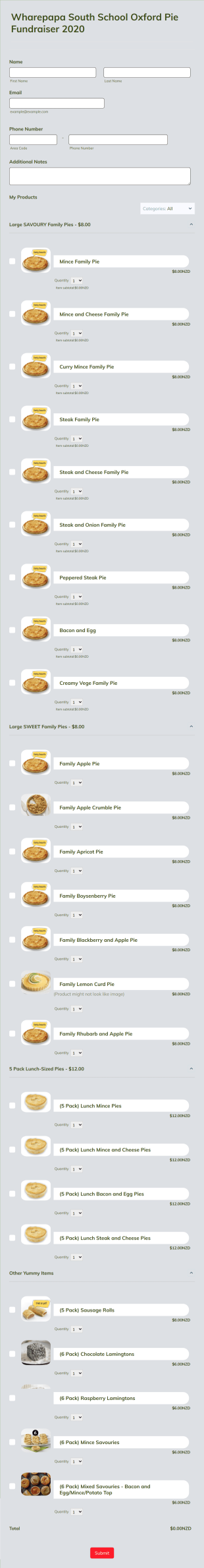 School Pie Fundraiser Order Form Template