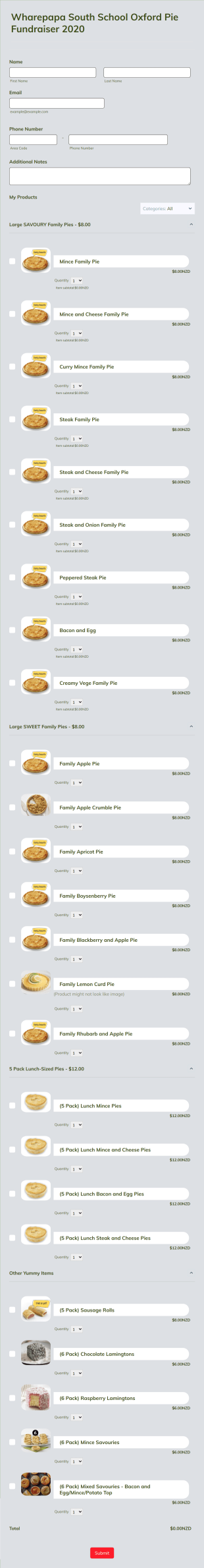 School Pie Fundraiser Order Form Template
