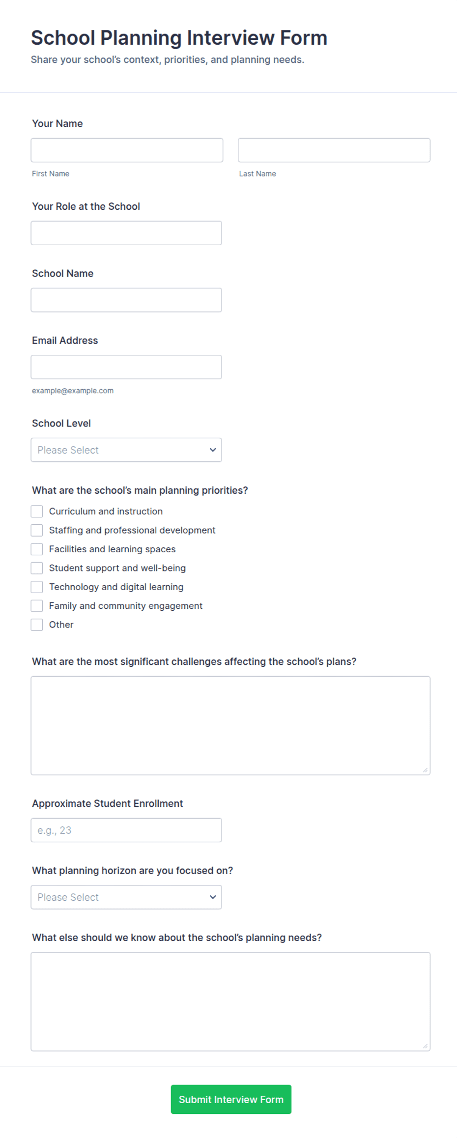 School Planning Interview Form Template | Jotform