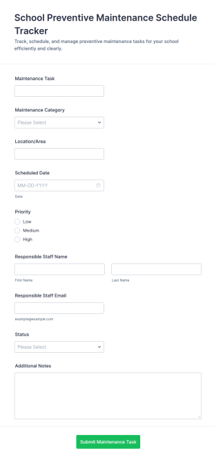 School Preventive Maintenance Schedule Tracker Form Template