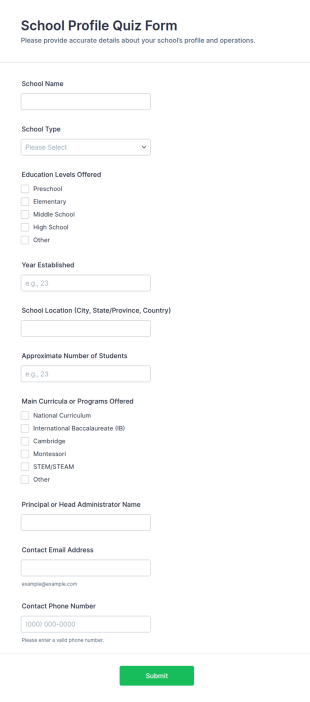 School Profile Quiz Form Template