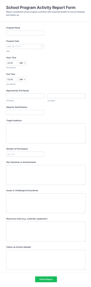 School Program Activity Report Form Template
