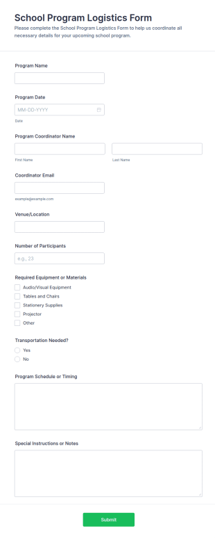 School Program Logistics Form Template