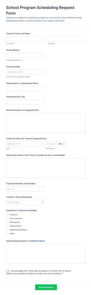 School Program Scheduling Request Form Template