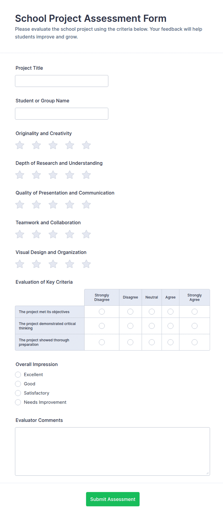 School Project Assessment Form Template | Jotform