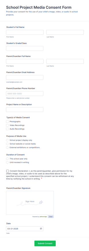 School Project Media Consent Form Template
