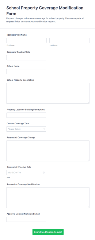 School Property Coverage Modification Form Template