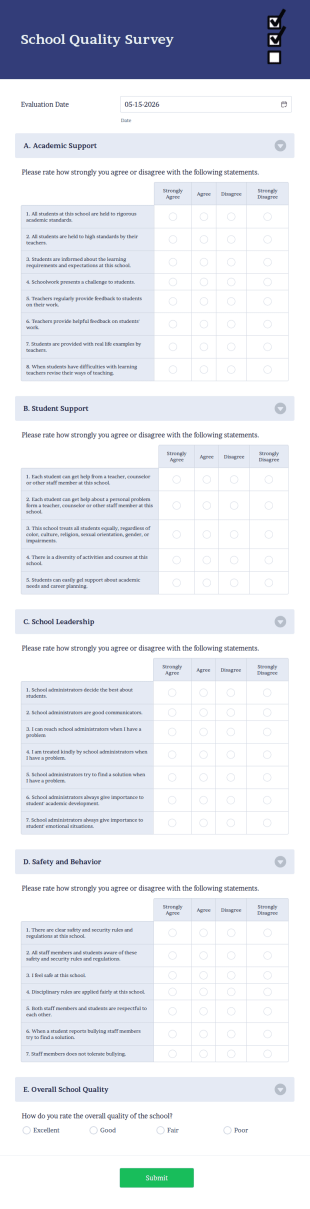 School Quality Survey Form Template