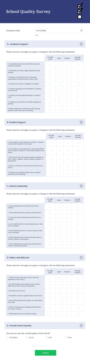 School Quality Survey Form Template