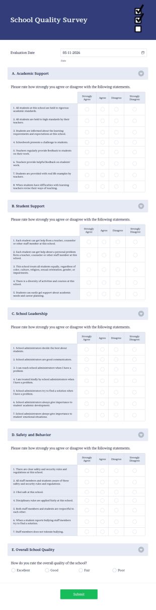 School Quality Survey Form Template