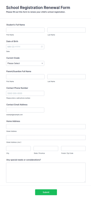 School Registration Renewal Form Template