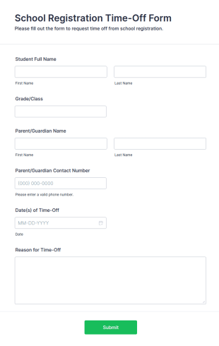 School Registration Time Off Form Template