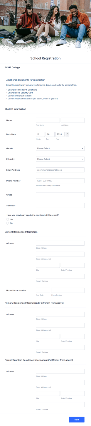 School Registration Form Template