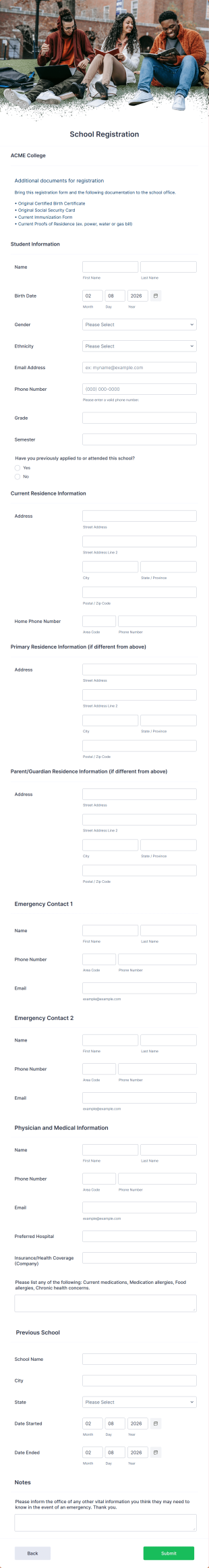 School Registration Form Template