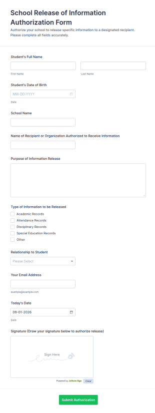 School Release Of Information Authorization Form Template