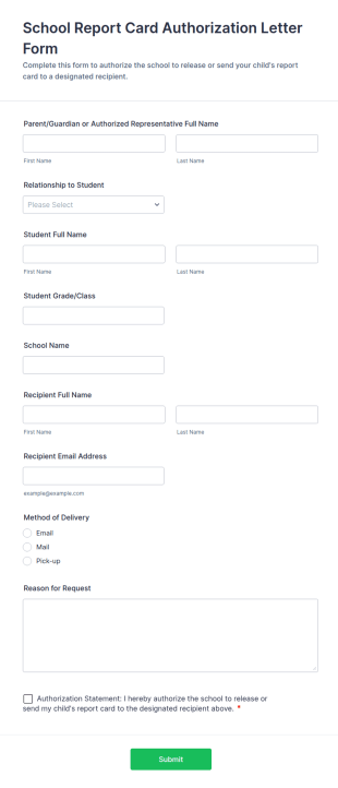 School Report Card Authorization Letter Form Template