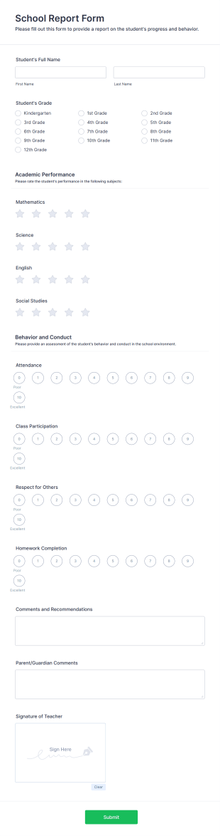 School Report Form Template