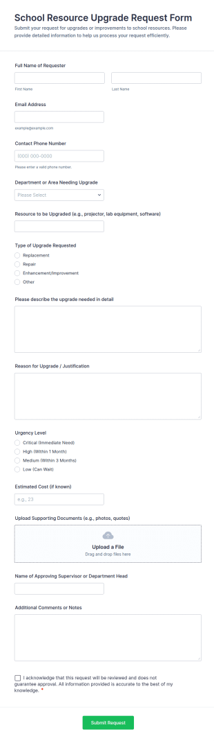 School Resource Upgrade Request Form Template