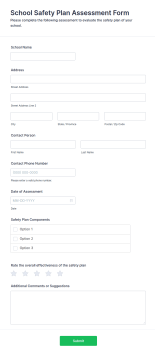 School Safety Plan Assessment Form Template