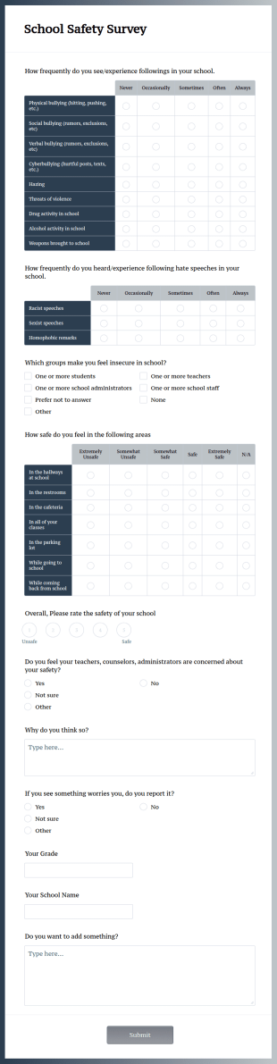 School Safety Survey Form Template