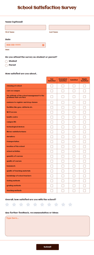 School Satisfaction Survey Form Template