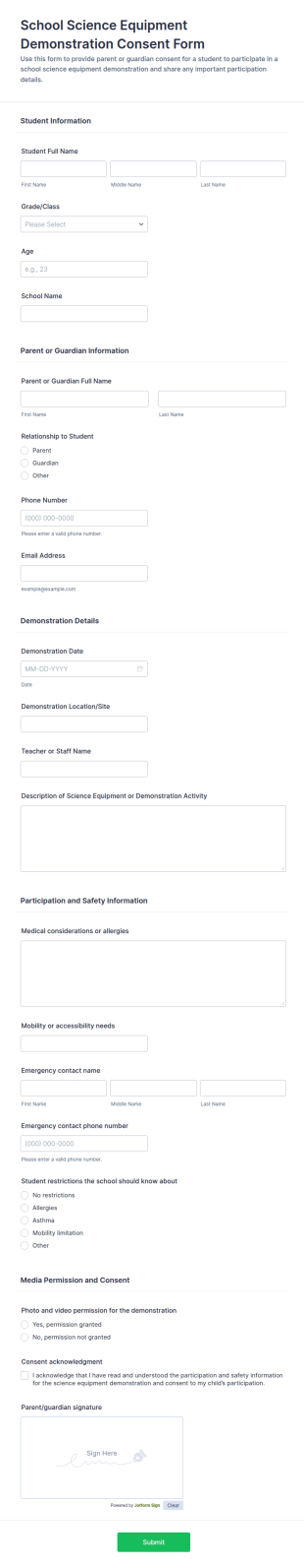 School Science Equipment Demonstration Consent Form Template
