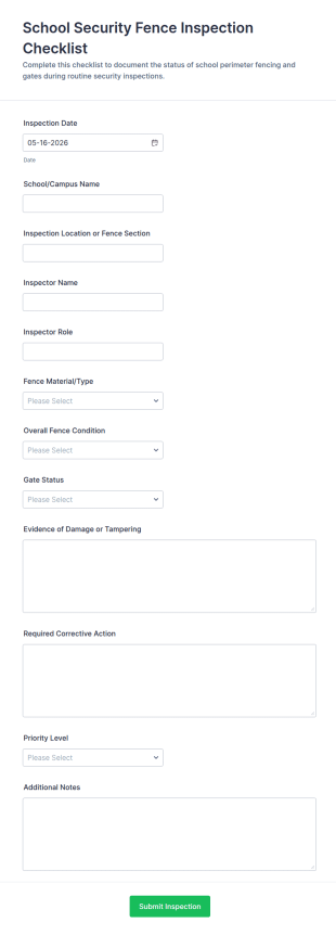 School Security Fence Inspection Checklist Form Template