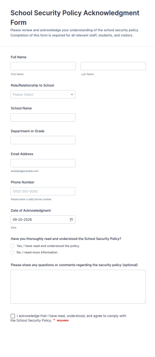 School Security Policy Acknowledgment Form Template