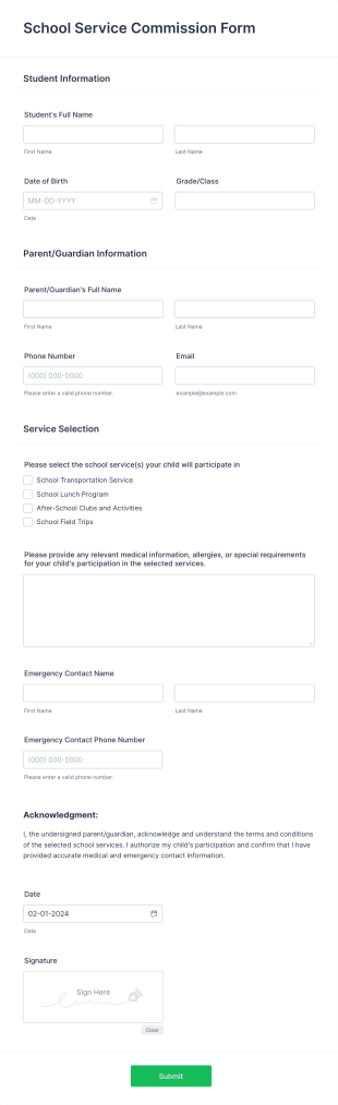 School Service Commission Form Template